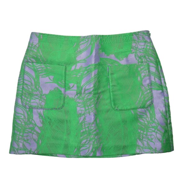 NWT Iris Apfel x H&M Jacquard-Weave Mini in Purple Green Feather Print Skirt 12 - Picture 2 of 7